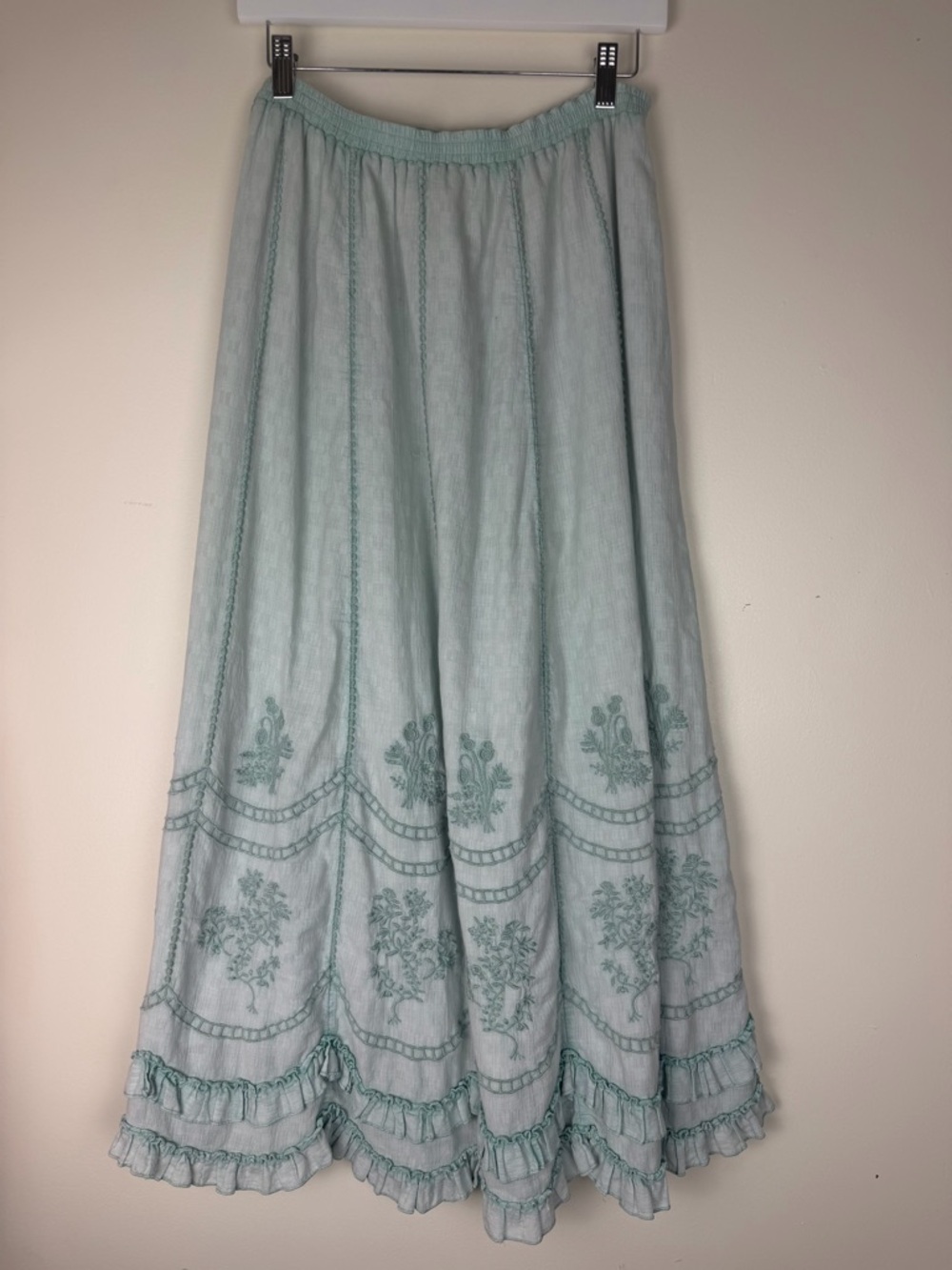 COLDWATER CREEK Floral Embroidered Ruffle Cottage Maxi Skirt Small